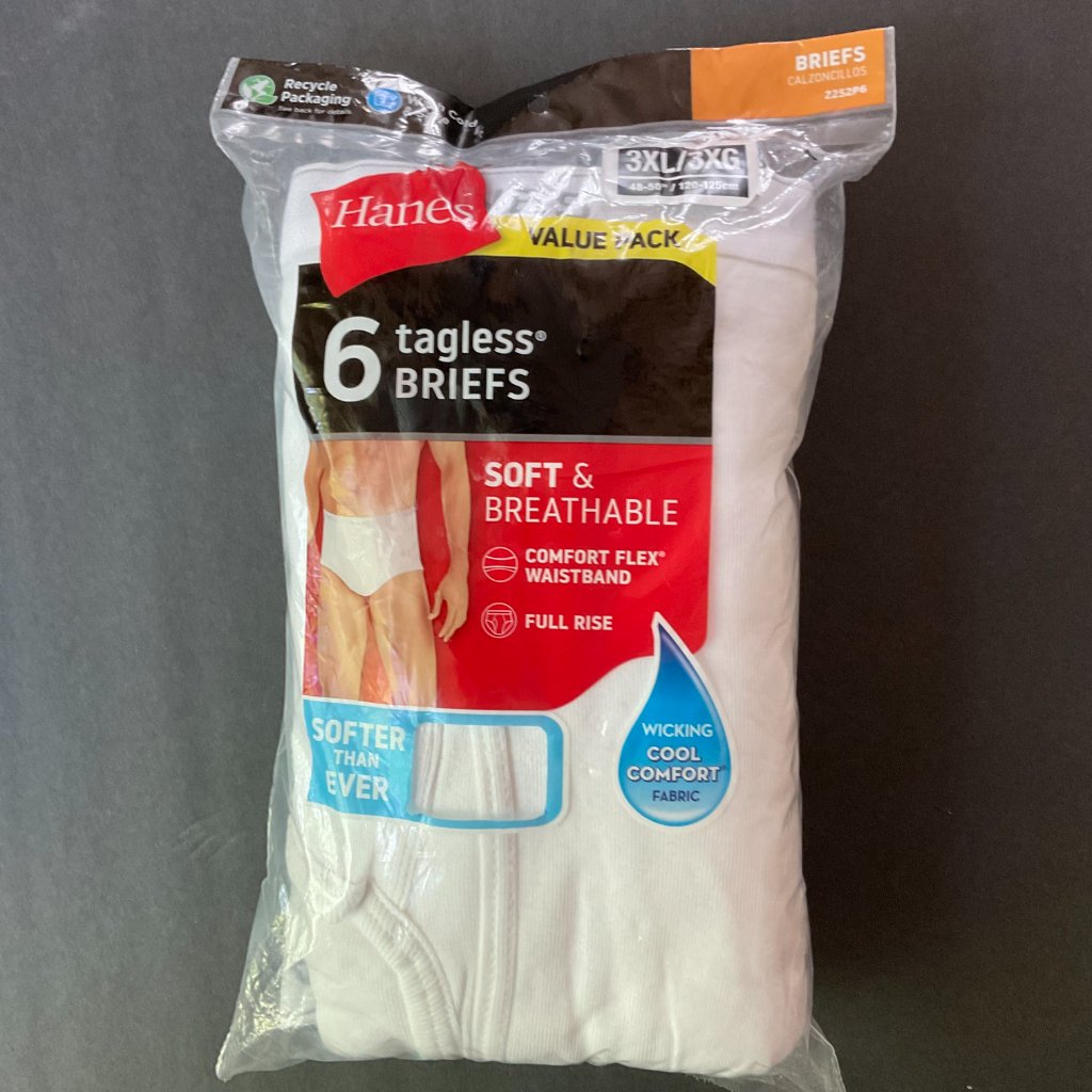 Hanes Men's Tagless Briefs 6 Pair Package Nip Size 3xl 48-50
